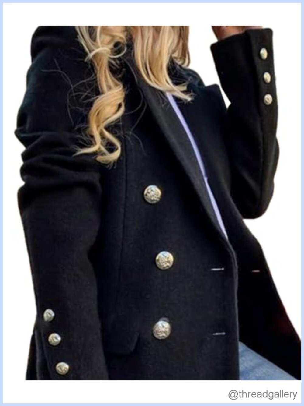 Women Double Breasted Long Wool Blend Blazer Winter Coat - Picture 2 of 3